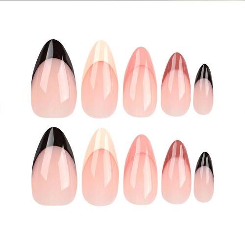 Almond Shaped Press on Nails Short Medium French Tips Black Fake Nails with Simple Design Gel Glue on Nails for Women Girls Acrylic False Stick on Nail Manicure Decorations for Wedding 24Pcs
