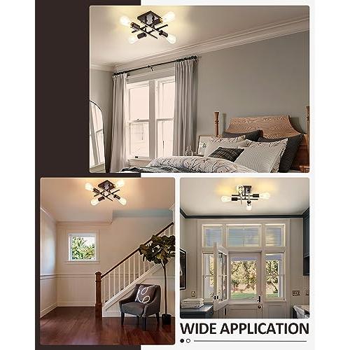Pack of 2 Industrial 4-Light Semi Flush Mount Ceiling Light Fixture, Modern Oil Rubbed Bronze Chandelier Lighting, Farmhouse Sputnik Ceiling Lamp with E26 Bulb Base for Living Room Hallway, 2 Pack