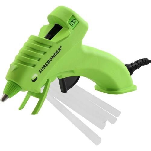 Surebonder 10W Ultra Low Temp Cool Shot Mini Glue Gun Kit with 12 Glue Sticks, Bonds Delicate Materials Like Paper, Fabric, Foam, Balloons - Clear