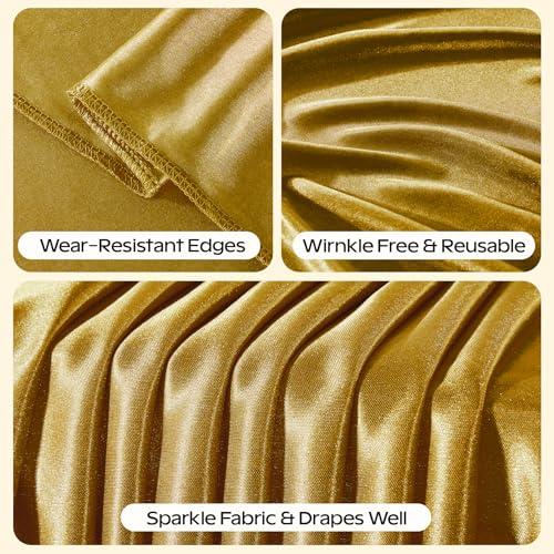 Dark Gold Glitter Satin Backdrop Curtain for Parties 10x10FT Shimmer Photo Backdrop Drapes Non-Wrinkle Sparkle Drapes for Backdrop Wedding Baby Shower Christmas Decorations