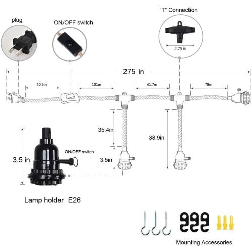 Triple Plug in Pendant Lights with Cord Hanging Lamp Kit with Switch 23 Ft Long Hemp Rope Farmhouse Pndant Light Cord Lighting Fixture Kits DIY Hanging Light