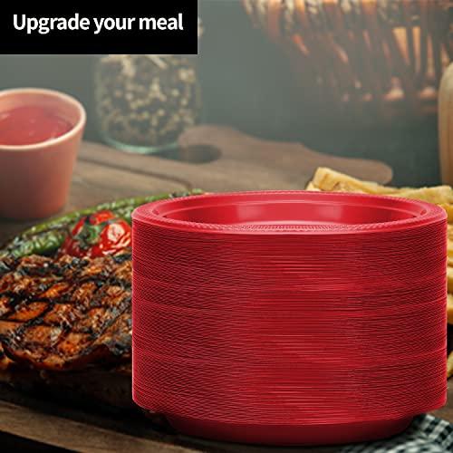 Hanna K. Signature Collection Red Plastic Plates, 9‑Inch Round, 50 Count – Disposable Heavy‑Duty Dinner Party Plates for Weddings, BBQs & Birthdays