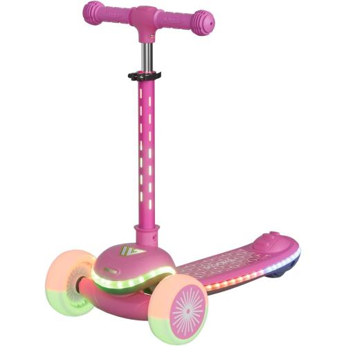 Kids Scooter for Toddlers Ages 2-5, 3 Wheel Scooter with Lean-to-Steer, Adjustable Handlebar, Anti-Slip Deck, Light-Up Wheels, Foldable First Scooter for Boys and Girls