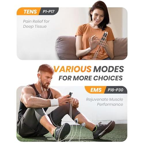 AVCOO 30 Modes TENS EMS Unit Muscle Stimulator for Pain Relief, 12 Pcs Pads