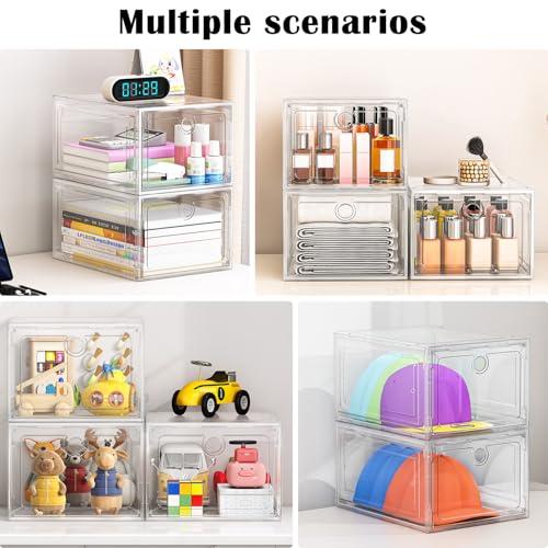 ARSTPEOE 6-Pack Clear Shoe Storage Boxes Magnetic Stackable | Upgraded Harder Material, Stackable Space-saving, Fits Sneakers & Boots, Clear Magnetic Front Door