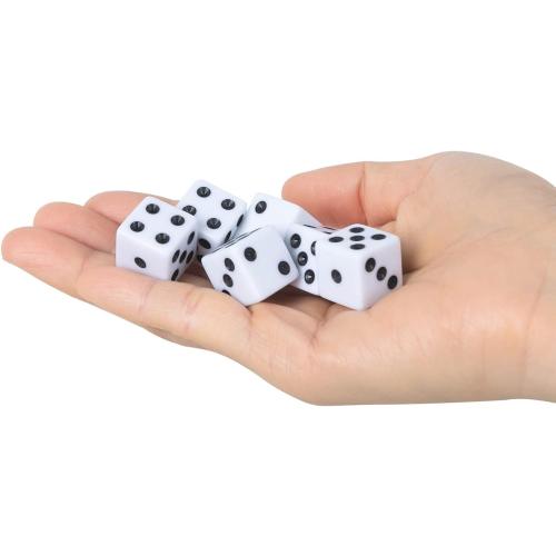 50 Pack 16MM White Dice - Six Sided Standard Opaque White Dice with Black Pips Dots for Board Games