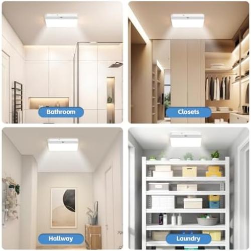 Rechargeable Motion Sensor LED Ceiling Light with Remote, Wireless Battery Operated Closet Light, 400LM Dimmable 3 Color Temperatures, Motion Activated Light for Stair Hallway Garage Pantry