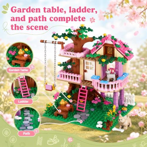 CSNRHG Tree House Building Set Multi Level Forest House Swing Animal Figure