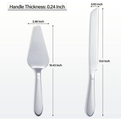 Cake Cutting Set for Wedding, Elegant Cake Knife and Server Set with Thickened Stainless Steel Rounded Edges, Cake Cutter and Pie Spatula for Birthday Anniversary, 2 Pcs, Silver