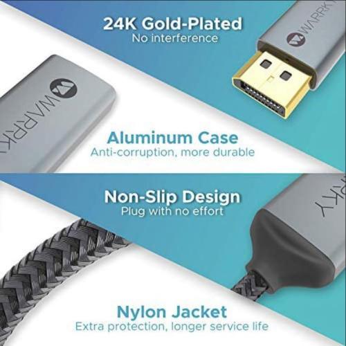 WARRKY 4K DisplayPort to HDMI Cable [UHD, Metal Case, Nylon Cable] 6FT Unidirectional Display Port 1.2 Source to HDMI 1.4 Screen, DP to HDMI Compatible for Computer, NVIDIA, AMD, Dell, Lenovo, Monitor
