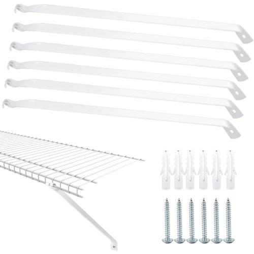 6 PCS Wire Shelf Brackets, 17 Inch Long Closet Shelf Brackets with Screws, Metal Support Bracket for Wire Closet Shelving, Heavy Duty