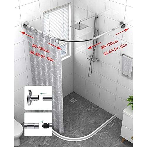 Corner Shower Curtain Rod Adjustable Stainless Steel L Shaped Rack Drill Free Install for Bathroom, Bathtub, Clothing Store (35.5-51.2 x 35.5-51.2)