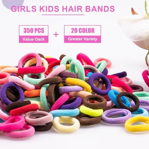 TVINLIK 350 PCS Multicolor Cotton Hair Ties，Soft Seamless Hair Bands | Small Baby Hair Elastics for Kids and Girls, No Crease Finger Ponytail Holders (20 Colors)