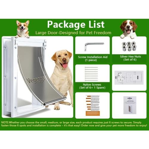 Large Dog Door for Daily in & Out Access, Magnetic Pet Door with Slide-in Locking Panel, Easy Install Doggy Door for Wood, PVC, Metal & Panel Doors, 10 1/8 x 15 3/4, for Dogs Up to 100 lb,for Pets