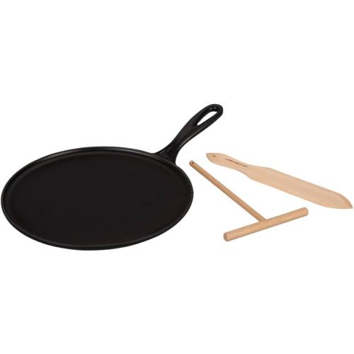 Le Creuset Enameled Cast Iron 10.75 Crepe Pan with Rateau and Spatula, Matte Black