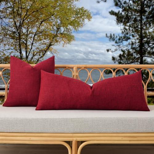 Kevin Textile Outdoor Waterproof 14”x36” Lumbar Pillow Cover 1 Pack, Red