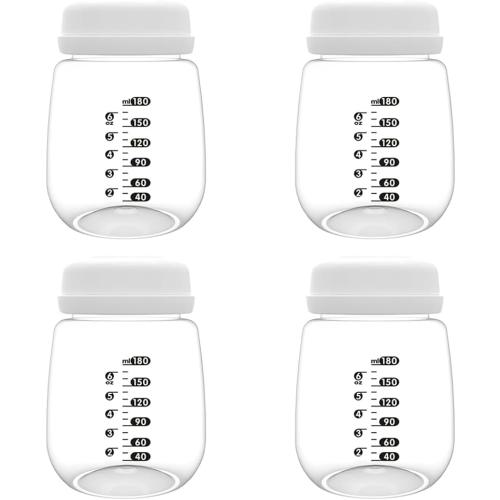 4pcs Breast Pump Collection Bottles for Spectra S2 S1 9 Plus Motif Luna Breast Pumps, 6.oz 180ml Reusable Wide Neck Bottles with Collar and Sealing Disc, Replace for Spectra Bottle