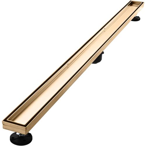 Linear Shower Floor Drain, Brushed Gold 48 Inch 304 Stainless Steel Bathroom Drains Kit, Rectangular Shower Trench Drain with Reversable Tile-in Pattern Drain Cover & Hair Catcher