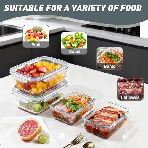 KOMUEE 4 Pack 63oz 27oz Large Glass Food Storage Containers Set with Airtight Lids, BPA-Free, Meal Prep Containers for Storing, Freezer, Microwave and Oven Safe