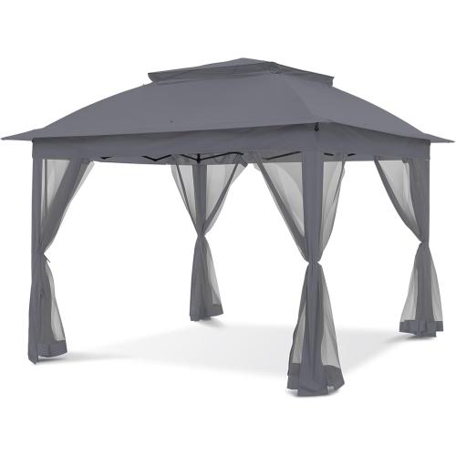 COOS BAY 11x11 Pop-Up Instant Gazebo Tent with Mosquito Netting Outdoor Canopy Shelter with 121 Square Feet of Shade (Dark Gray)