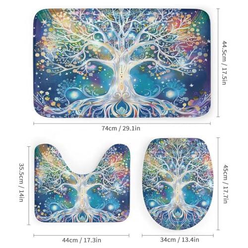 4Pcs Dreamy Tree Shower Curtain Set with Rugs, Toilet Lid Cover and Bath Mat, Glam Colorful Nature Plant Branches Bathroom Curtains Decor Shower Curtains, 72 x 72