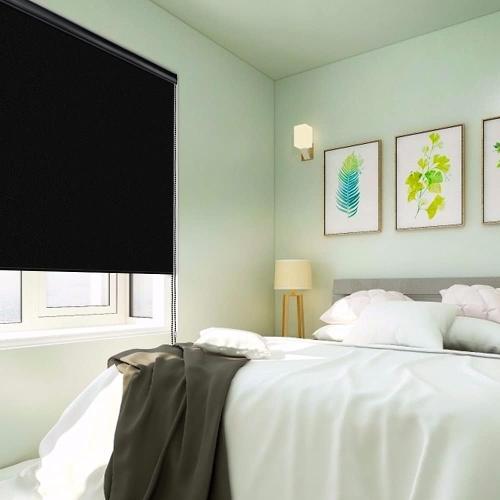 LUCKUP Blackout Roller Shades Window Blinds with Valance Cover Waterproof UV Protection Privacy Thermal Insulated Fabric for Bedroom Bathroom Patio Door and Office Easy Install (25 W x 72 H-Black)