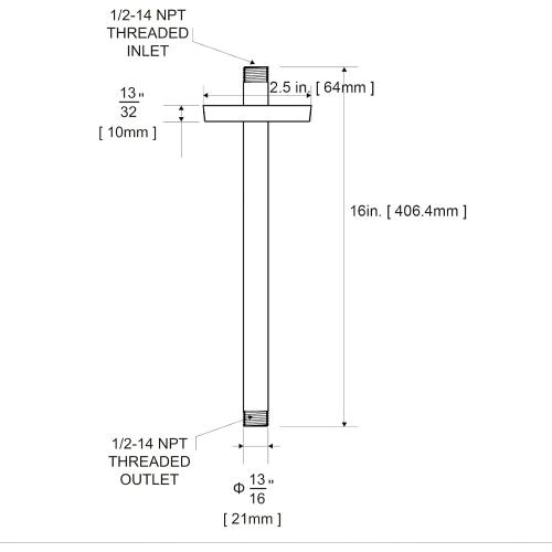 OFFO Shower Arm with Flange, 16 in Ceiling Mount Replacement Rain Shower Head Straight Arm Ceiling-Mounted For Fixed Shower Head & High Pressure Rain, Chrome