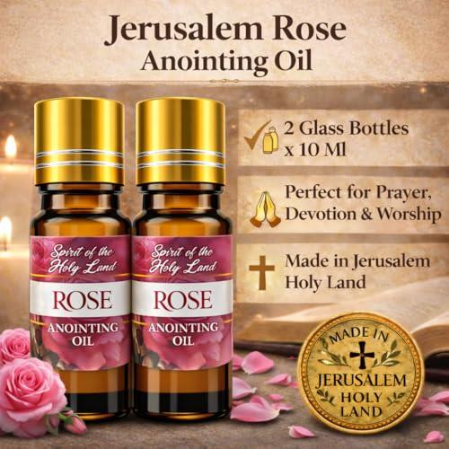 Biblical Rose of Sharon Anointing Oil from Jerusalem 2 Bottles x 10 ml | Devotional Holy Oil for Prayer and Blessing, Religious Gift Box