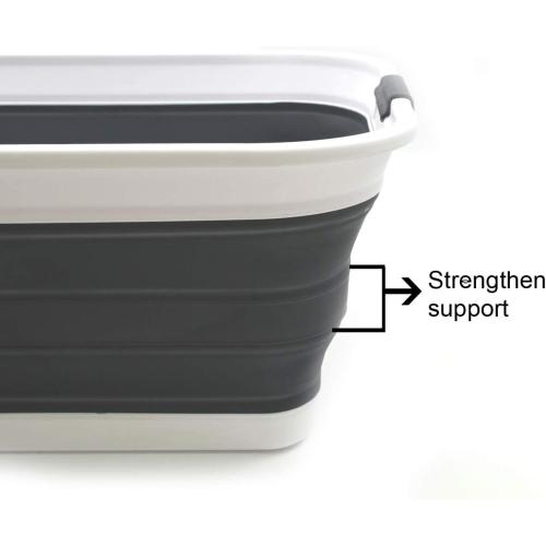 SAMMART 42L(11 gallon) Set of 2 Collapsible Plastic Laundry Basket-Foldable Pop Up Storage Container-Portable Washing Tub-Space Saving,Water capacity 34L(9 gallon) (2 rectangular - strengthen, black)