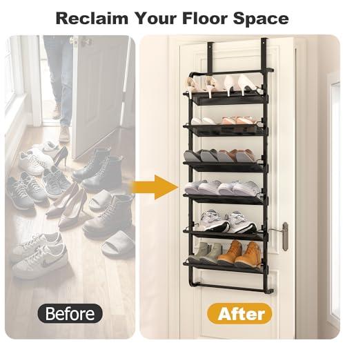 BUKFEN 6-Tier Adjustable Metal Shoe Rack, Over Door & Wall Mount Organizer