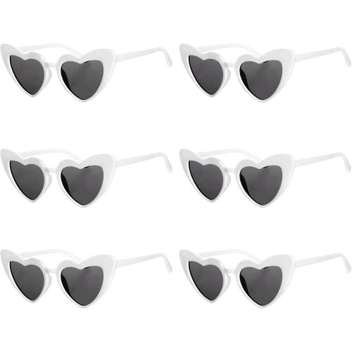 6 Pack Heart Sunglasses Neon Colors Cat Eye Love Shaped Sunglass Vintage Cute Sun Glasses for Halloween Cosplay Party