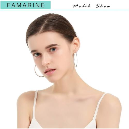 FAMARINE Gold Silver CZ Open C Hoops Earrings, Crystal Cubic Zirconia Hoop Earring Gift for Women