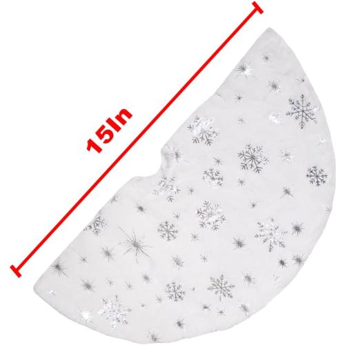 Christmas Tree Skirt Decoration 15 Mini Plush White Faux Fur with Silvery Sequin Snowflake Xmas Tree Skirt Deco for Merry Christmas Party Holiday Deco