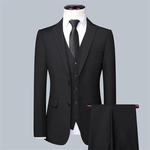 Size XL.  ..Men's Versatile Three-Piece Suit Set Jacket Vest Trousers Large Size Solid Shawl Lapel Blazer High Elasticity Outfit