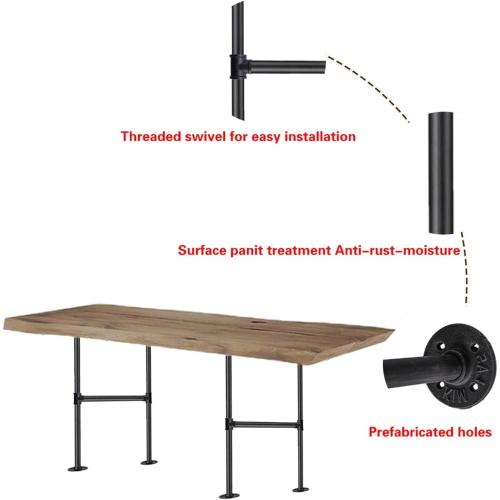 Industrial Pipe Table Leg Set,Metal Legs for Coffee and End Tables, Desks, Nightstand,2Pcs, 28 H × 14 W(Black)