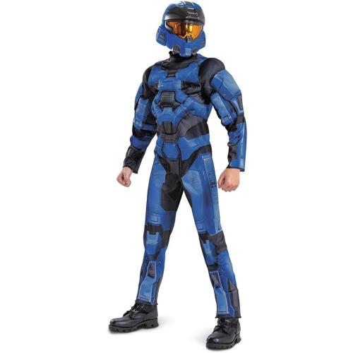 Size L/XL...Halo Spartan Costume, Official Halo Blue Full Spartan Armor Muscle Jumpsuit and Mask