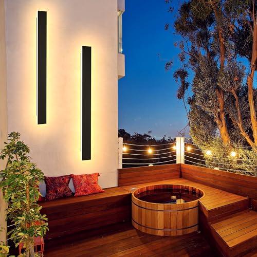 Outdoor Wall Light LED Long Wall Sconce 31.5in Ip65 Waterproof Black Modern Outdoor Lights 3000k 26W Metal Exterior Light Fixture For Porch Light Patio Front Door Yard Garden Villa Living Room