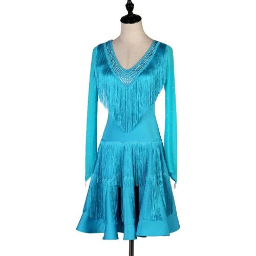 Danceand seay ...size L Women's Ballroom Tassel Latin Tango Salsa Dance Skirt Modern Waltz Cha Cha Rumba Dance Competition Costumes