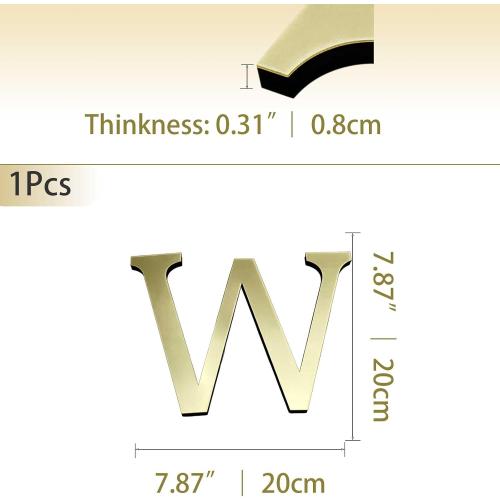 Large 3D Raised Letter Wall Stickers, 20cm 7.87inch Acrylic Alphabet Decals, Self-Adhesive Home Decor Letters for Living Room, Bedroom, Office, DIY, Light Gold (W, Light Gold)