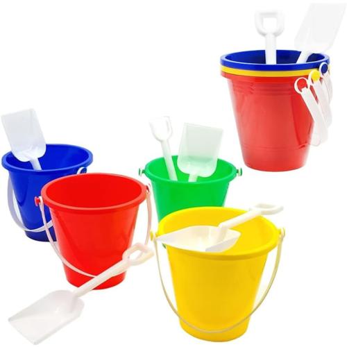 The Dreidel Company Beach Day Playsets, (Pack of 3) 5.25 Sand Bucket Play Set Box Includes, Pail & Shovel Sand Toy for Boys and Girls Birthday Party Favor