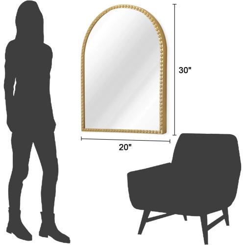 Gold Arched Mirrors for Wall, Beaded Framed Metal Accent Wall Mirror Decorative Bathroom Living Room Bedroom Entryway 30x20