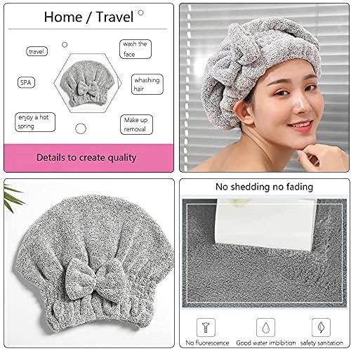 Microfiber Hair Towel Wrap, Soft Absorbent & Quick Drying Cap Set for Curly Thick Hair, Women & Girls - 2 Pcs (Stripe & Gray)
