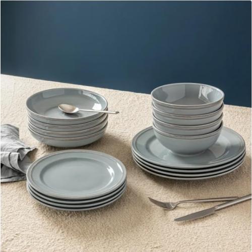 Over&back Lake Como 16 Piece Dinnerware Set Blue – Premium Stoneware Dishes – Service for 4 – Includes Dinner Plates, Salad Plates, Bowls – Reactive Glaze Finish – Microwave & Dishwasher Safe