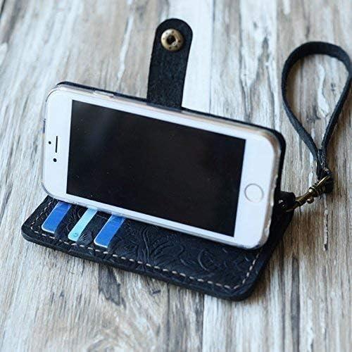 Leather case Compatible with iPhone 16/16 Pro Max / 16 Plus / 15/15 Pro Max / 14 Pro / 13 Mini / 12 / SE With Wristlet Strap, Wallet Case - 408H - Black