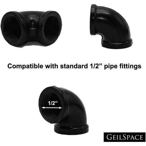 Black 10 Pack 1/2 GeilSpace Elbow, Malleable Iron Pipe Fittings - Vintage DIY Industrial Shelving, Industrial Decor, Furniture DIY (1/2, Black)
