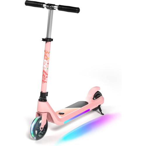 LINGTENG Electric Scooter for Kids Age 6-10, Kick-Start Boost Scooter with Adjustable Speed and Height, Flash Wheel & Deck Lights