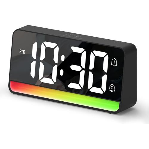 ALANAS 7 Large Digital Alarm Clock with RGB Color Changing Night Light，Dual Alarms, USB Charging, Snooze, Adjustable Brightness, Loud for Heavy Sleepers for Bedroom, Desk, Kids, Teens, Adults