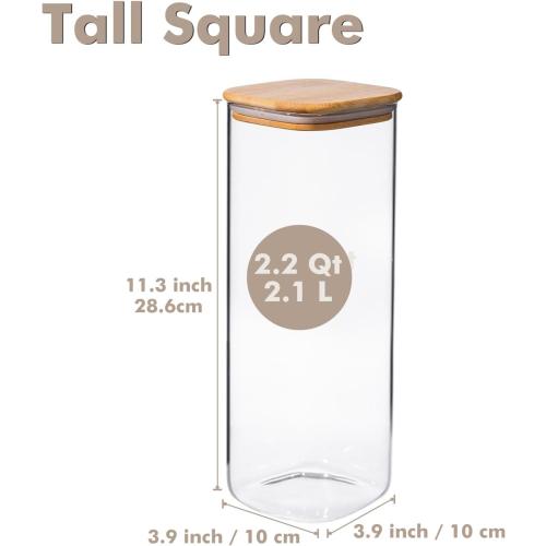 3-Pack 2.2Qt Square Glass Spaghetti Jars with Bamboo Lids