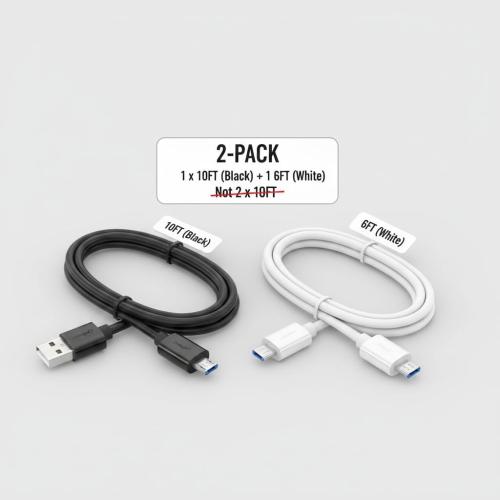 DEEGO Micro USB Cable, 2Pack Extra Long Android Charger Cable 10Ft 6Ft