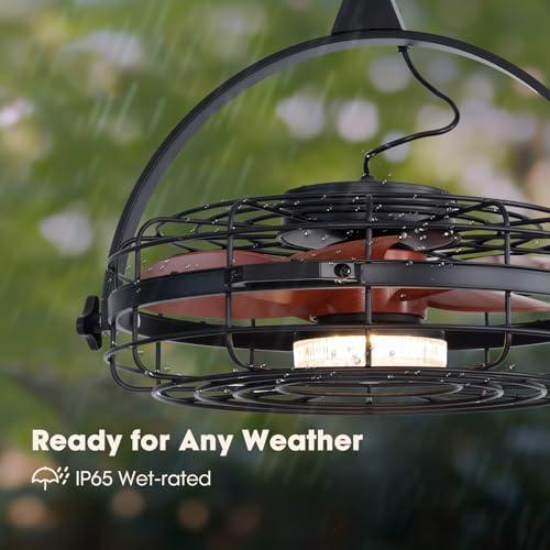 23 Waterproof Outdoor Ceiling Fan with Light, Outdoor Hanging Fan for Patio, 6-Speed & 3 CCT LED, Caged Ceiling Fan with Smart APP & Remote Control, Perfect for Gazebo, Pergola, Canopy